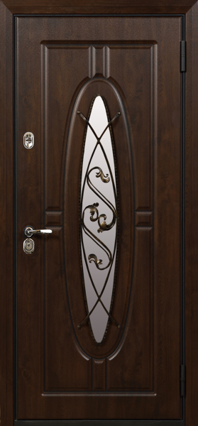 Входные двери Монарх 3К90 П-54(окно) Дуб темный - П-54(окно) Дуб темный