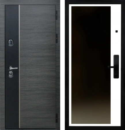Входные двери Сталлер 3К90 ЮР9 Венге серый - ЮР-42 зеркало ZB Белый