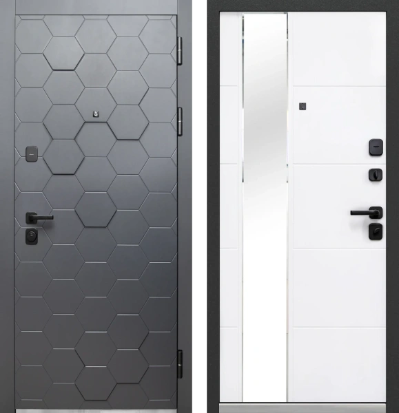 Входные двери Luxor 3D Сатин графит Белый снег софт