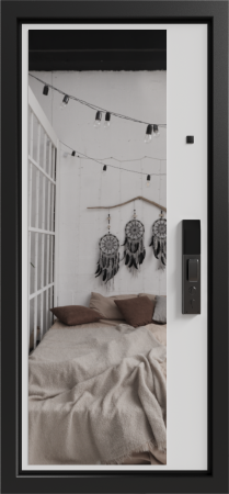 Входные двери Либерти ЮР-39 RAL 9011 - ЮР-42 декоративная зеркальная вставка RAL 9003