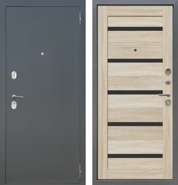 Входные двери M4 ФЛ Букле графит - СБ-1 Дуб Сонома светлый