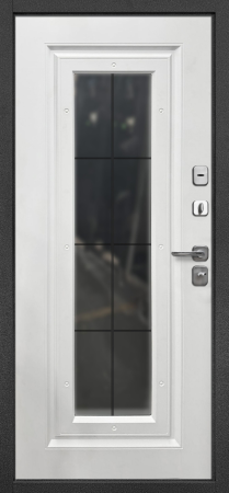 Входные двери Гарда 9 Букле графит Ковка стеклопакет Букле графит Белый матовый