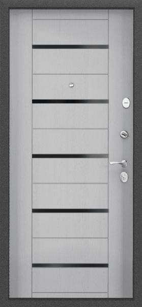 Входные двери DELTA PRO MP D1 DL-1 Темно-серый букле графит - DC-1B Lacobel Black Classic Дуб белый матовый