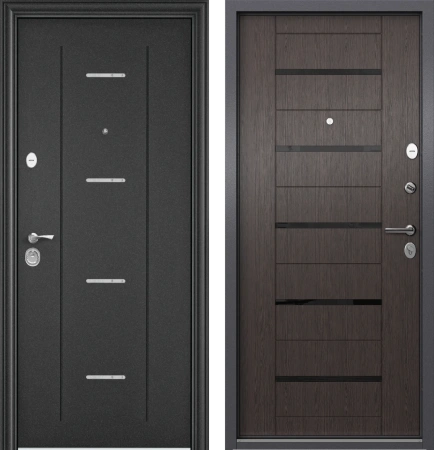 Входные двери DELTA PRO MP D2 DL-1 Темно-серый букле графит - DC-1B Lacobel Black Classic Дуб угольный