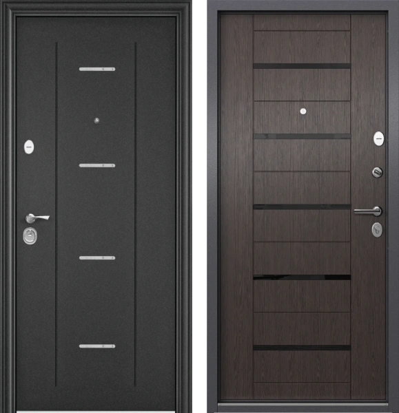 Входные двери DELTA PRO MP D2 DL-1 Темно-серый букле графит - DC-1B Lacobel Black Classic Дуб угольный