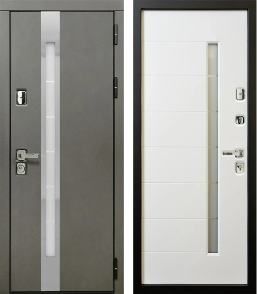 Входные двери Юта 2 3К90 П-59(окно с нерж. ст.) TSBR 7021 - П-59 (окно ) RAL 9003