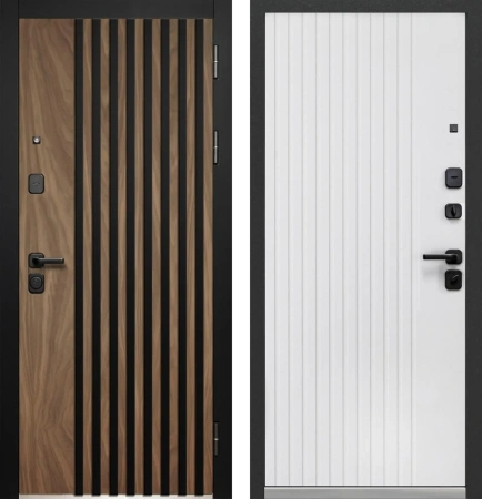 Входные двери Luxor 3D Рейка Орех американский мокко Эмалит белый