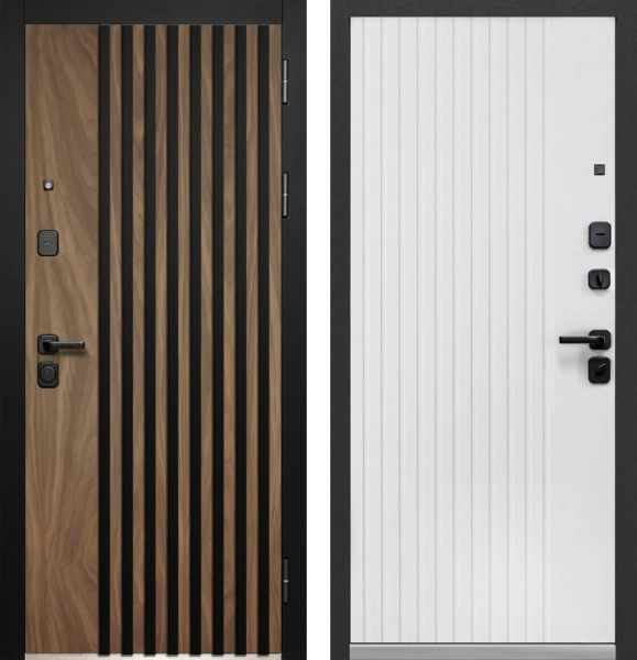 Входные двери Luxor 3D Рейка Орех американский мокко Эмалит белый
