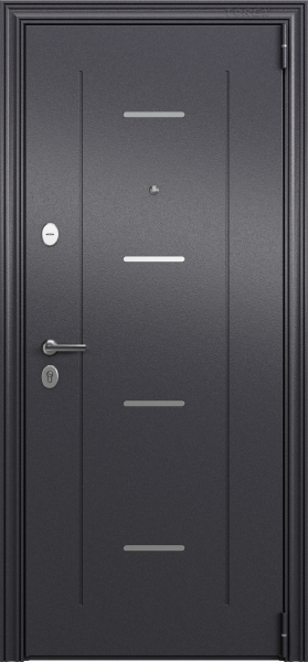 Входные двери DELTA LT MP DL-1 Темно-серый букле графит - DC-1B Lacobel Black Classic Дуб белый матовый