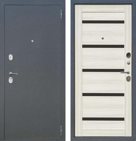 Входные двери M4 ФЛ Букле графит - СБ-1 Сандал белый