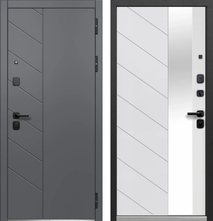 Входные двери Luxor Пирамида Зеркало Сатин графит Эмалит белый