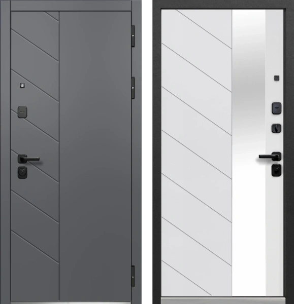 Входные двери Luxor Пирамида Зеркало Сатин графит Эмалит белый