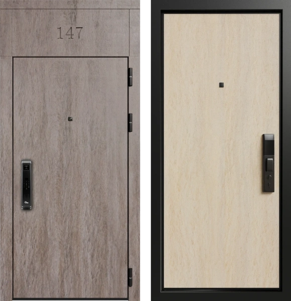 Входные двери Гранд 3К90 Без фрезеровки ХардВуд дымчатый (MDP100) - Без фрезеровки ХардВуд песочный (MDP102)