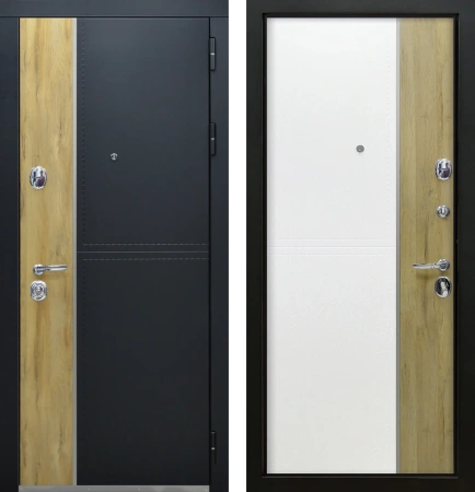 Входные двери Этна 3К90 ЮР8 ZB 999-2 Черный кварц - ЮР8 Кожа белая