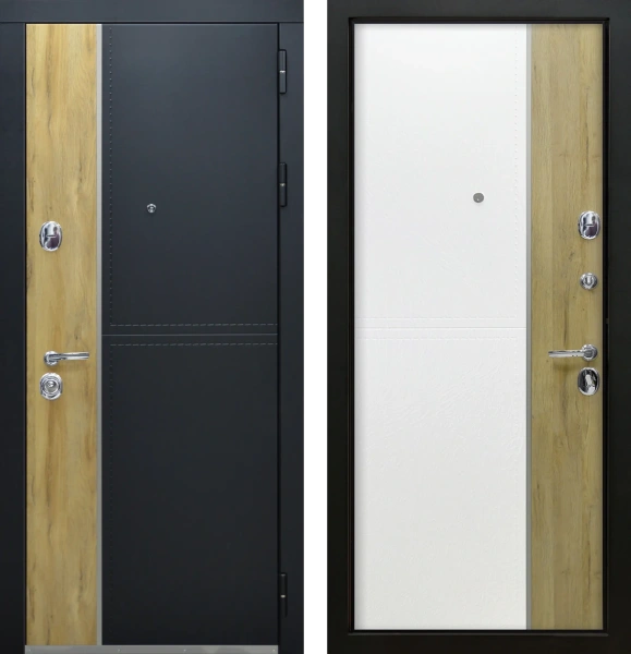 Входные двери Этна 3К90 ЮР8 ZB 999-2 Черный кварц - ЮР8 Кожа белая