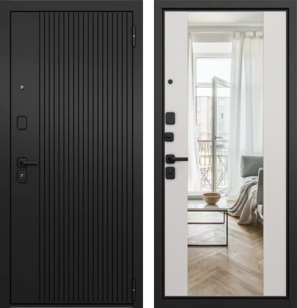 Входные двери T1 TRUST ECO PP E-161 Черный матовый - Е-164 (зеркало) Белый софт