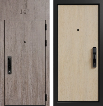 Входные двери Гранд Без фрезеровки ХардВуд дымчатый (MDP100) - Без фрезеровки ХардВуд песочный (MDP102)