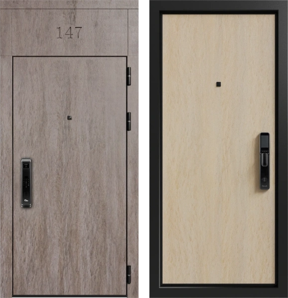 Входные двери Гранд Без фрезеровки ХардВуд дымчатый (MDP100) - Без фрезеровки ХардВуд песочный (MDP102)