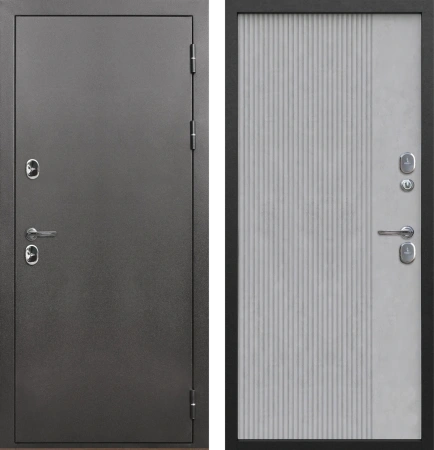 Входные двери Тайга термо Серебро Вертикаль Антик серебро - с фрезеровкой бетон снежный