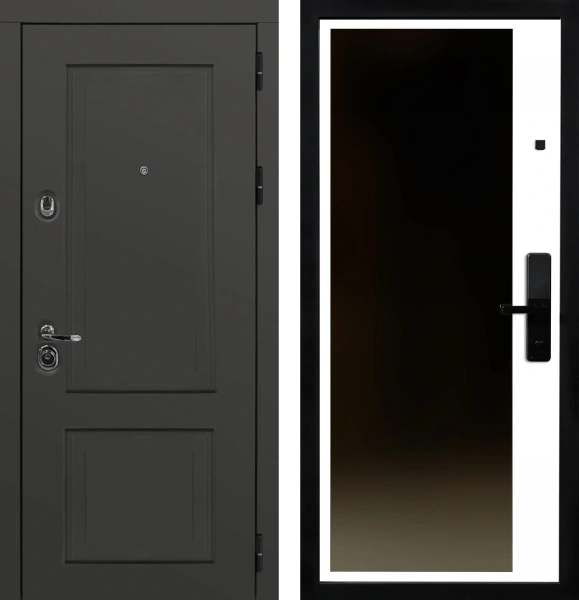 Входные двери Сталлер 3К90 Ю-5 TSBR 7021 - ЮР-42 декоративная зеркальная вставка ZB Белый