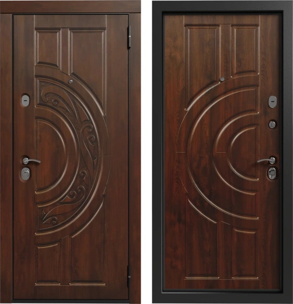 Входные двери Луна 3К90 ХФ-23 Дуб темный - П-8 Дуб золотой