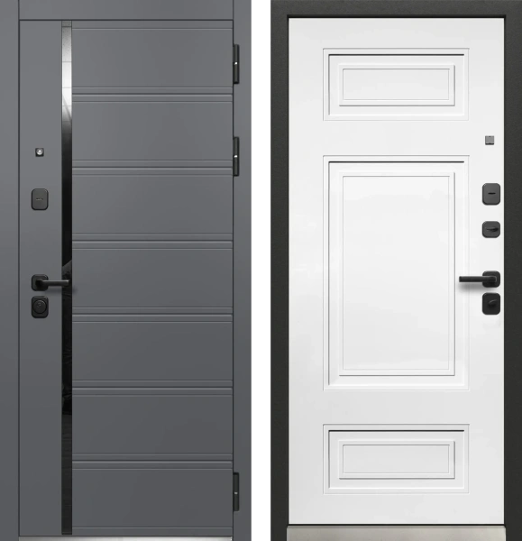 Входные двери Luxor Куб Нео Сатин графит Эмалит белый