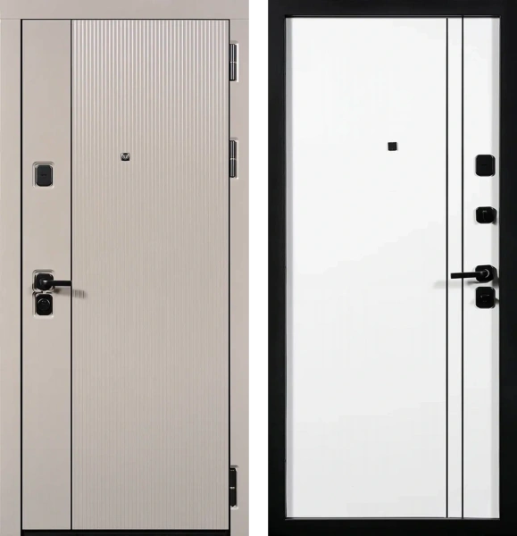 Входные двери Стелс 3К90 вертикаль 2 ЮП-35 Латте (ZB855-2) - ЮП-32 ZB Белый