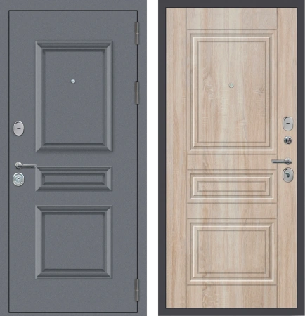 Входные двери M52 с фрезеровкой Букле графит - ФЛ-10 Дуб Сонома светлый