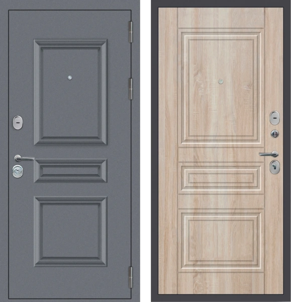 Входные двери M52 с фрезеровкой Букле графит - ФЛ-10 Дуб Сонома светлый