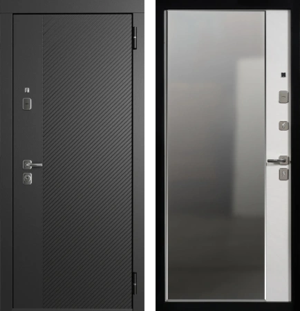 Входные двери TR 2 ЮП-19 ZB 999-2 Черный кварц - ЮП-15 (декоративная зеркальная вставка) ZB Белый