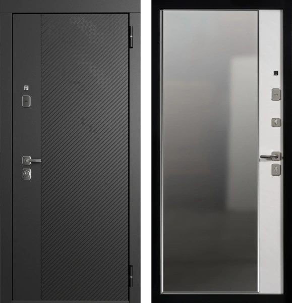 Входные двери TR 2 ЮП-19 ZB 999-2 Черный кварц - ЮП-15 (декоративная зеркальная вставка) ZB Белый