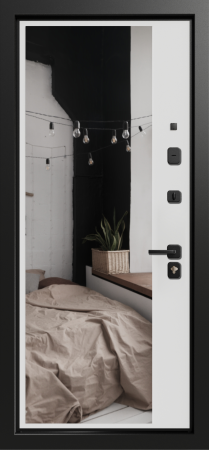 Входные двери Либерти 3К90 TOR ЮР-39 RAL 9011 - ЮР-42 декоративная зеркальная вставка RAL 9003