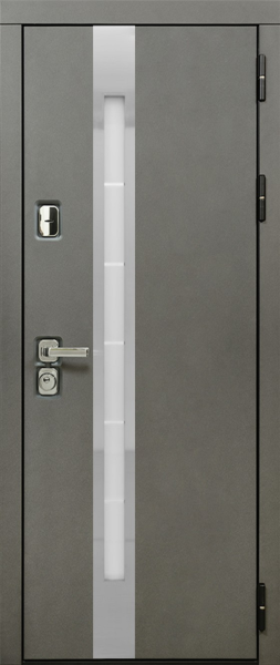 Входные двери Юта 2 3К90 П-59(окно с нерж. ст.) TSBR 7021 - П-59 (окно ) RAL 9001