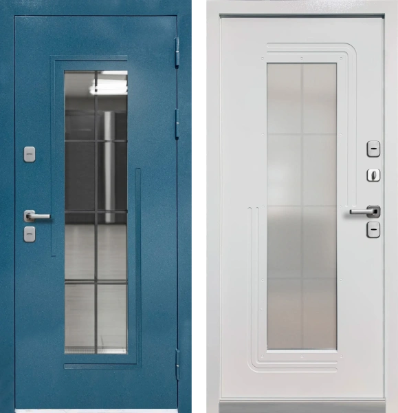 Входные двери Luxor Termo 7 Муар синий Эмалит белый