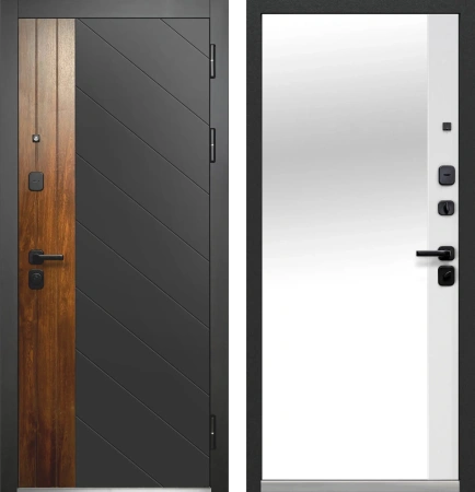 Входные двери Luxor Диагональ Зеркало Антрацит софт Эмалит белый