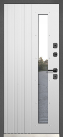 Входные двери Luxor Termo Рейка стеклопакет муар 7024 Эмалит белый