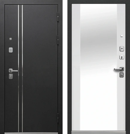 Входные двери Luxor Букле Черный Зеркало Букле черный Эмалит белый