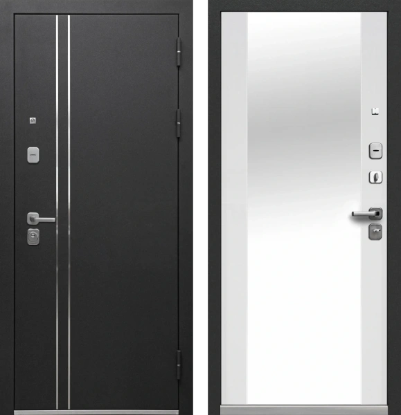 Входные двери Luxor Букле Черный Зеркало Букле черный Эмалит белый