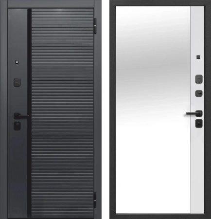 Входные двери Гарда 9 см Черное Зеркало Сатин черный Эмалит белый