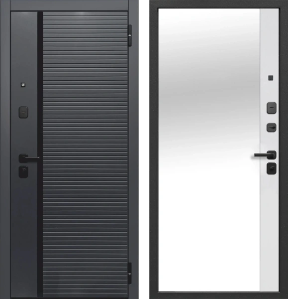 Входные двери Гарда 9 см Черное Зеркало Сатин черный Эмалит белый