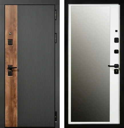 Входные двери Мальта 3К90 ЮР-56 RAL 9005 - ЮР-42 зеркало ZB Белый