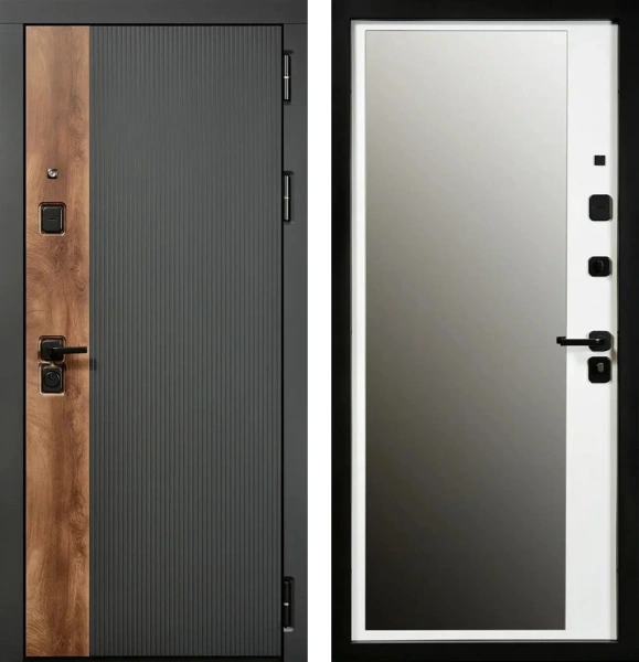 Входные двери Мальта 3К90 ЮР-56 RAL 9005 - ЮР-42 декоративная зеркальная вставка ZB Белый