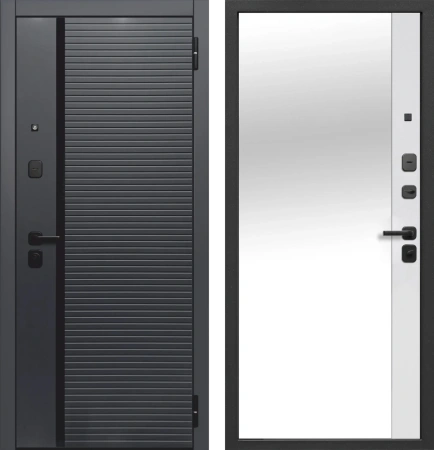 Входные двери Гарда 7.5 см Черное Зеркало Сатин черный Эмалит белый