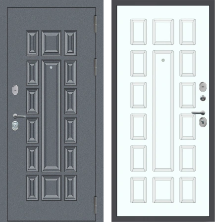 Входные двери M54 с фрезеровкой Букле графит - ФЛТ-6 Velluto Bianco AG 700