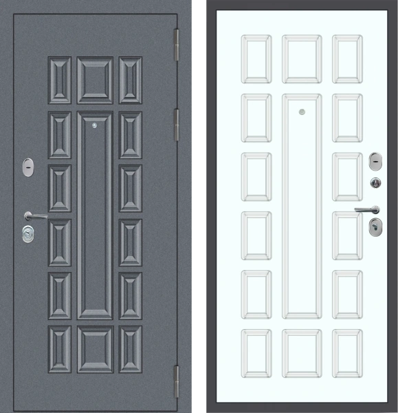 Входные двери M54 с фрезеровкой Букле графит - ФЛТ-6 Velluto Bianco AG 700
