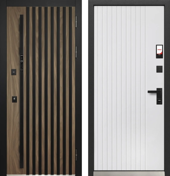 Входные двери Luxor Smart 3D Рейка Орех американский мокко Эмалит белый