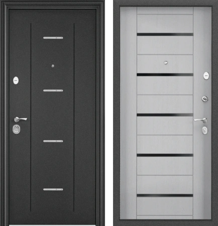 Входные двери DELTA PRO MP D1 DL-1 Темно-серый букле графит - DC-1B Lacobel Black Classic Дуб белый матовый