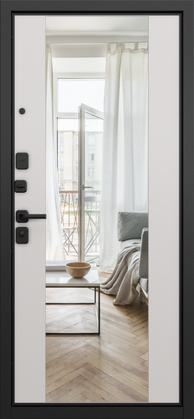 Входные двери T1 TRUST ECO PP E-161 Черный матовый - Е-164 (зеркало) Белый софт