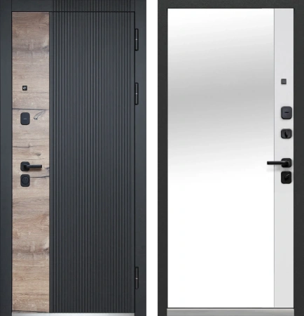 Входные двери Luxor Дуб Вертикаль Зеркало Сатин черный Эмалит белый