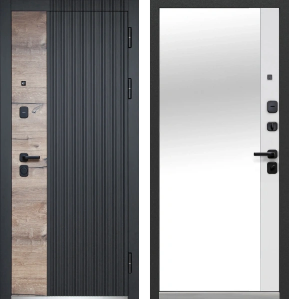 Входные двери Luxor Дуб Вертикаль Зеркало Сатин черный Эмалит белый